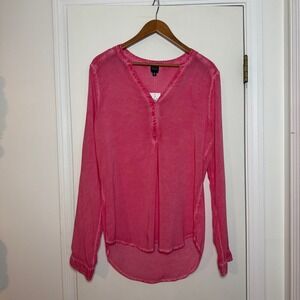 BLUE Saks Fifth Avenue Pink Tie Dye V Neck Button Front Long Sleeve Shirt Medium